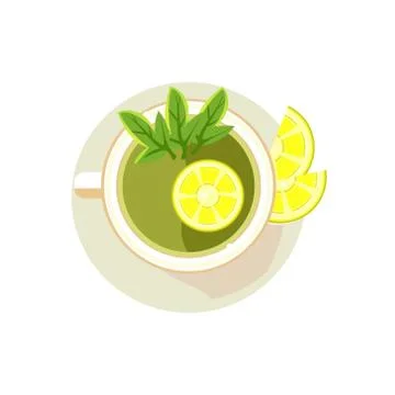 Green Tea with Sliced Lemon. Vector Illustration Stock Illustration