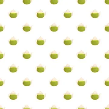 Green tea teapots creating a repeating pattern Stock Illustration