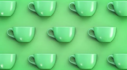 Green tea theme. Green tea mugs on green background. Stock Illustration