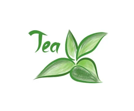 Green tea tree branch herb label with lettering TEA. Tea leaves Stock Illustration