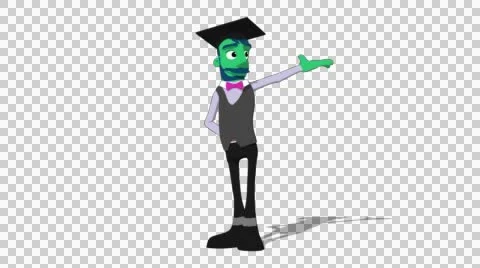 Green Teacher 'Gesture High Screen Right' Connectable Character Animation Stock Footage 52129077
