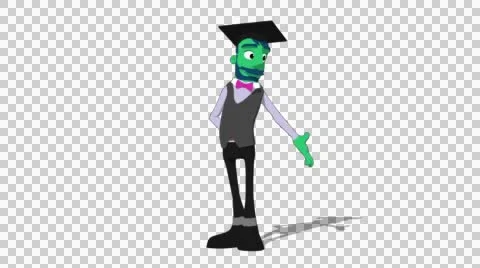Green Teacher 'Gesture Low Screen Right' Connectable Character Animation Stock Footage 52129087