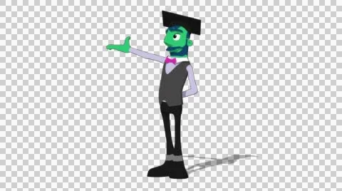 Green Teacher 'Gesture Screen Right' Connectable Character Animation Stock Footage 52129079