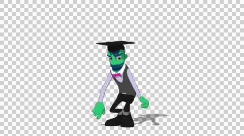Green Teacher 'Jump Screen Right' Connectable Character Animation Stock Footage 52129014