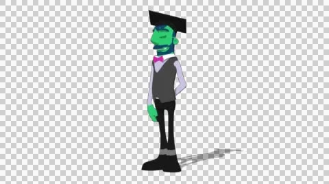 Green Teacher 'Press Presentation Clicker' Connectable Character Animation Stock Footage 52129037