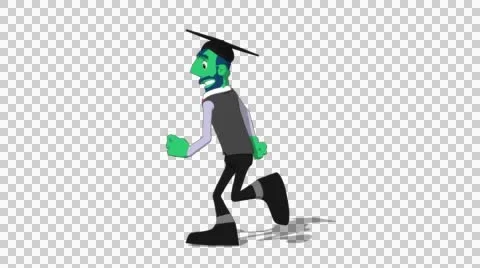Green Teacher 'Run Screen Left' Connectable Character Animation Stock Footage 52129056