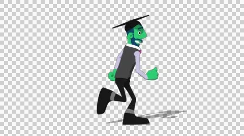 Green Teacher 'Run Screen Right' Connectable Character Animation Stock Footage 52129063