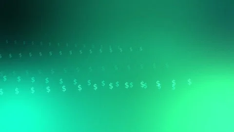 Green teal gradient with flowing rows of glowing dollar symbols, Seamless Loop Stock Footage 341856969