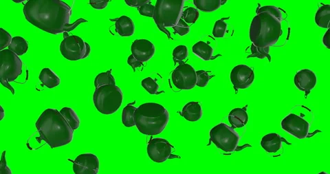 Green Teapots falling slow motion 3d animation Stock Footage 241815763