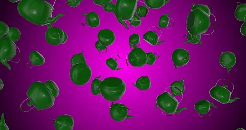 Green Teapots falling slow motion 3d animation Video stock 241816050