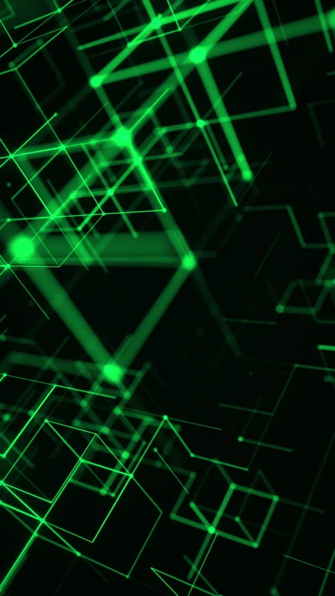 Green Tech Cubes Vertical Loop in a Luminous Futuristic Wireframe Space. Looped 스톡 동영상 335763194