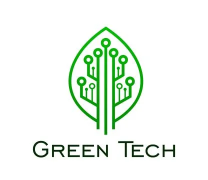 Green tech icon, leaf technology chipset circuit Illustrazione stock