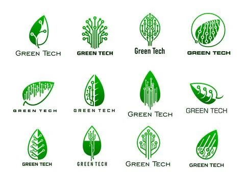 Green tech icons, vector eco energy technology Stock Illustration