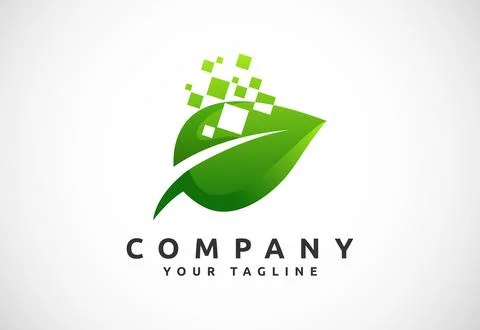 Green tech logo designs template, Creative nature technology concept logo s.. Stock Illustration