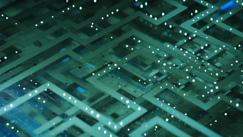 Green technical plate with tubes and lights seamless loop 3D render animation Video stock 164635395