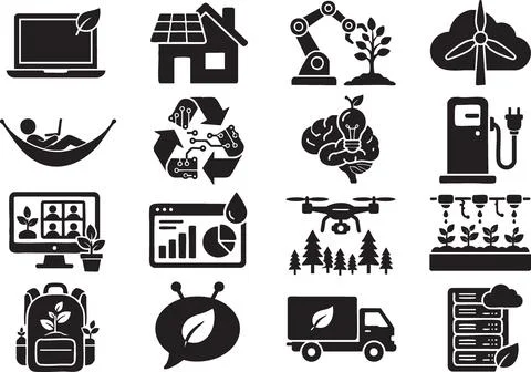 Green Technology and Eco-Friendly Innovation Icons Stock Illustration