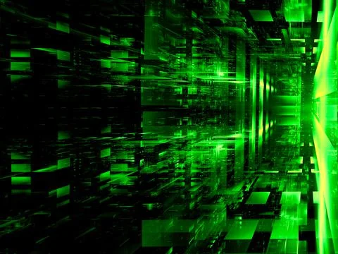 Green technology background with glowing blocks - abstract 3d illustration Stock Illustration