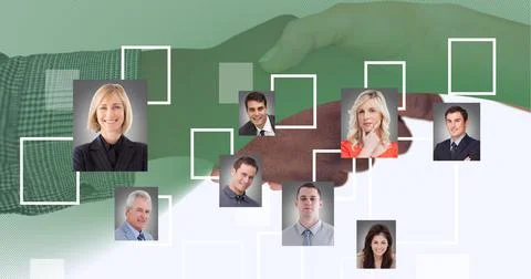 Green technology background over network of profile icons against two 스톡 사진