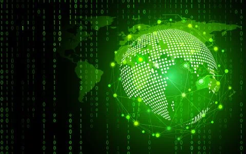 Green technology circle and computer science abstract background with binary  스톡 일러스트