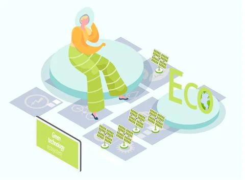 Green technology ecosystem. Solar panels for clean environmentally friendly Stock Illustration