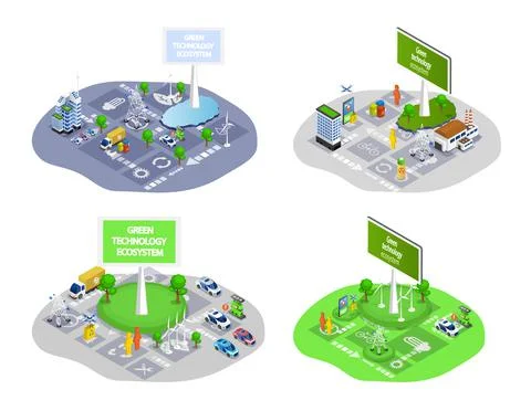 Green technology ecosystem. Use of biofuels, alternative energy sources Stock Illustration