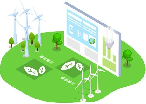 Green technology ecosystem. Wind generator for clean environmentally friendly Stock Illustration