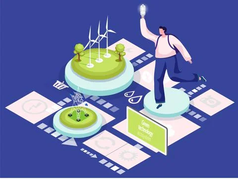 Green technology ecosystem. Wind generator for clean environmentally friendly Stock Illustration