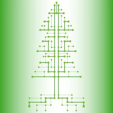 Green technology electronic circuit board Christmas tree icon on abstract Ilustración de archivo