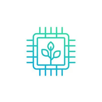 Green technology line icon with a chipset Stock Illustration