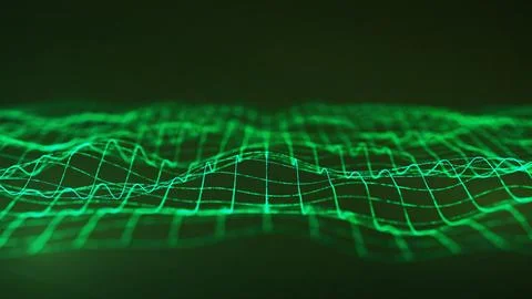 Green technology visualization featuring glowing digital grids in a futuristic Stock Illustration