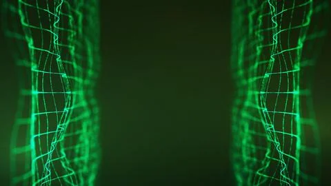 Green technology visualization featuring glowing digital grids in a futuristic Illustrazione stock