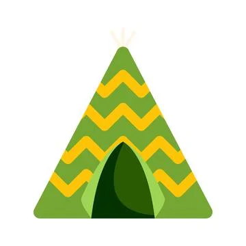 Green teepee with yellow zigzag pattern for outdoor camping Stock Illustration