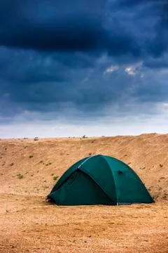 Green tent at the beach Stock Photos