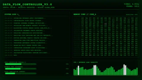 Green Terminal Data Flow Dashboard. Stock Footage 348650862