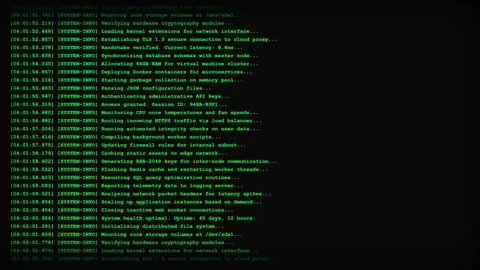 Green Terminal Server Log Scrolling System Info Console Monitor. Stock Footage 347356323