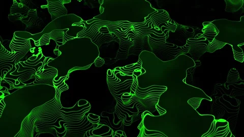 Green terrain with layered contour lines smoothly morphing on black background Stock Footage 328419036
