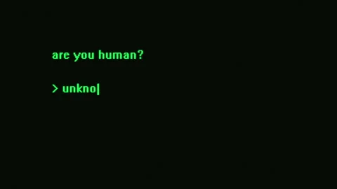 Green text "Are you human?" appears on a black computer terminal Vidéo 327227016