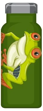 A green thermos bottles with frog pattern Illustrazione stock