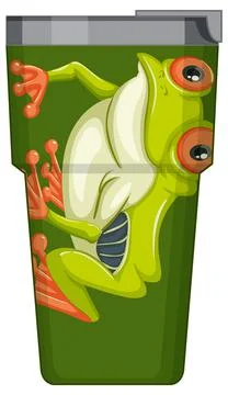 A green thermos flask with frog pattern Stock Illustration