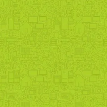 Green Thin Line House Technology Seamless Pattern Illustrazione stock