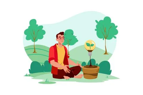 Green Thinking Illustration concept on white background Ilustración de archivo