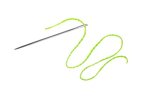 Green thread and needle isolated on white Stock Photos