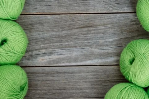 Green Thread Balls for Needlework Placed in Circle Stock Photos