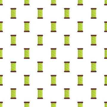 Green thread spools in seamless pattern design Stock Illustration