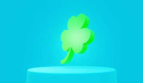 Green three-leaf clover on a blue stand, St.Patrick s Day, 3d render Stock-Illustration