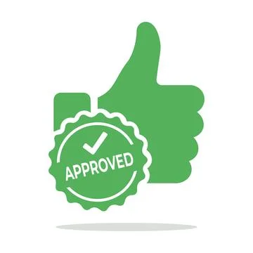 Green thumbs up icon with approved stamp vector illustration isolated design. イラスト素材