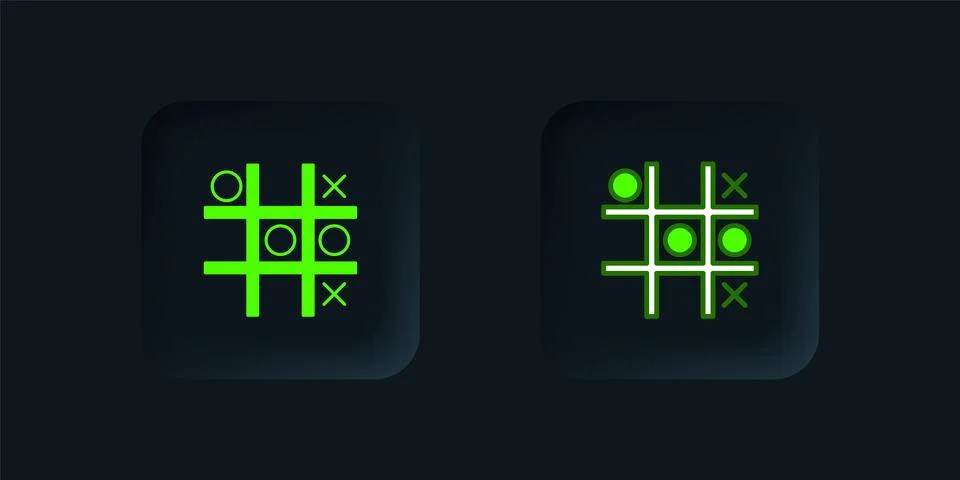 Green Tic tac toe game icon isolated on black background. Black square butt.. Stock Illustration