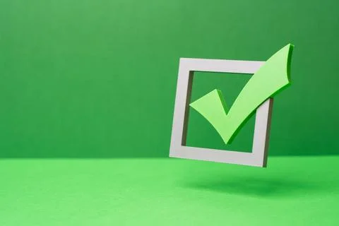 Green tick checkmark for voting in elections. Checkbox. To-do list. Passed .. Foto stock