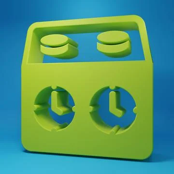 Green Time chess clock icon isolated on blue background. Sport equipment. M.. Illustrazione stock