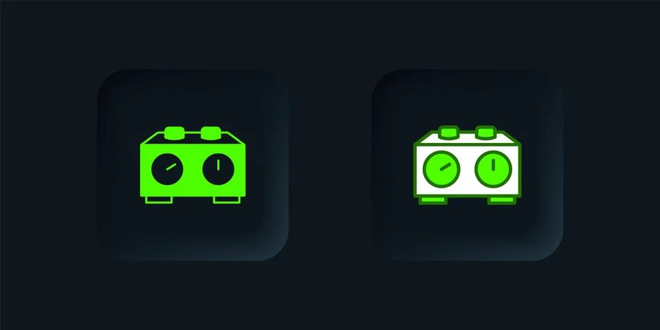 Green Time chess clock icon isolated on black background. Sport equipment. .. Stock Illustration